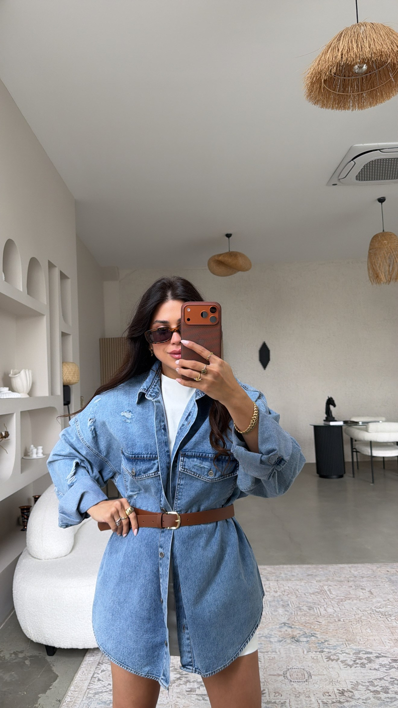 Eskitme Detaylı Denim Cool Gömlek Ceket