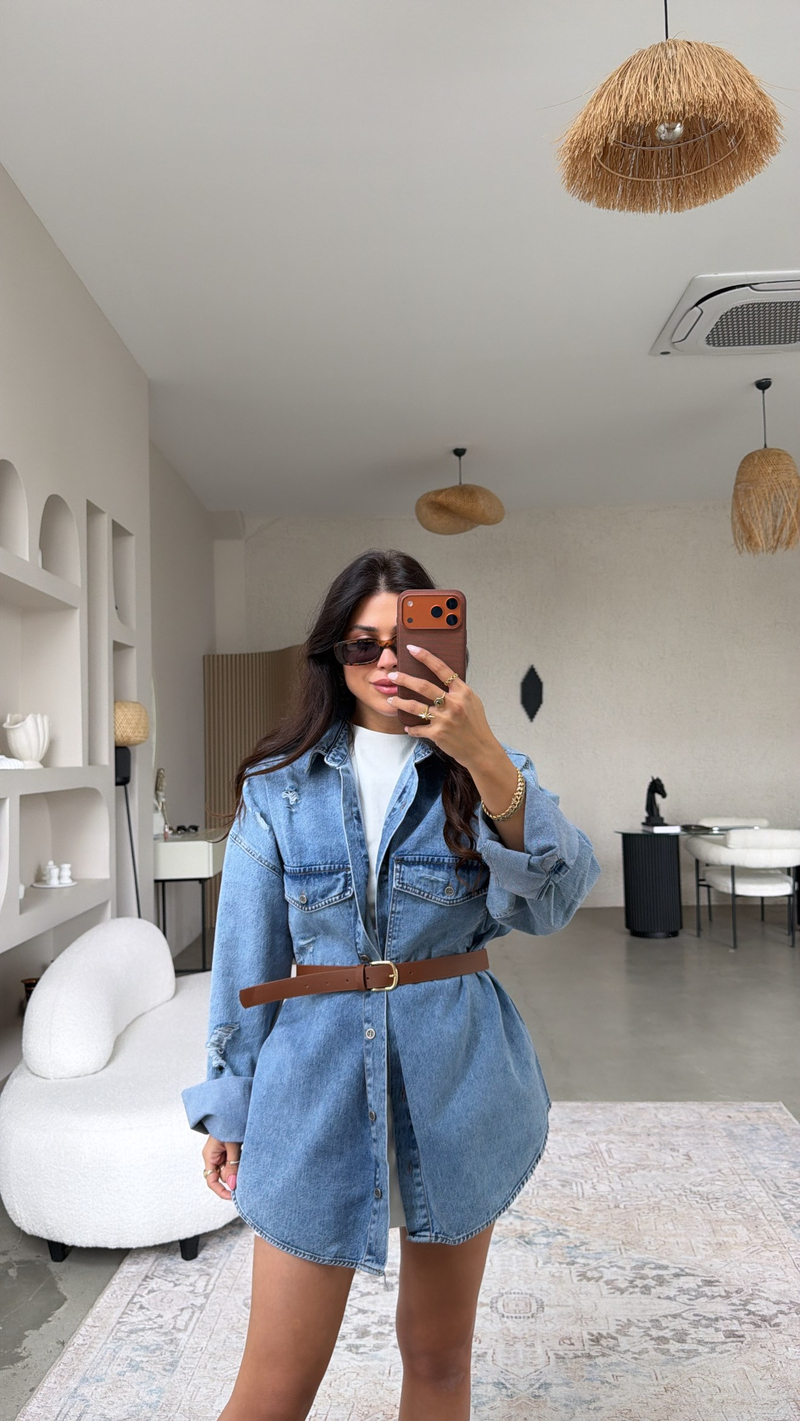 Eskitme Detaylı Denim Cool Gömlek Ceket