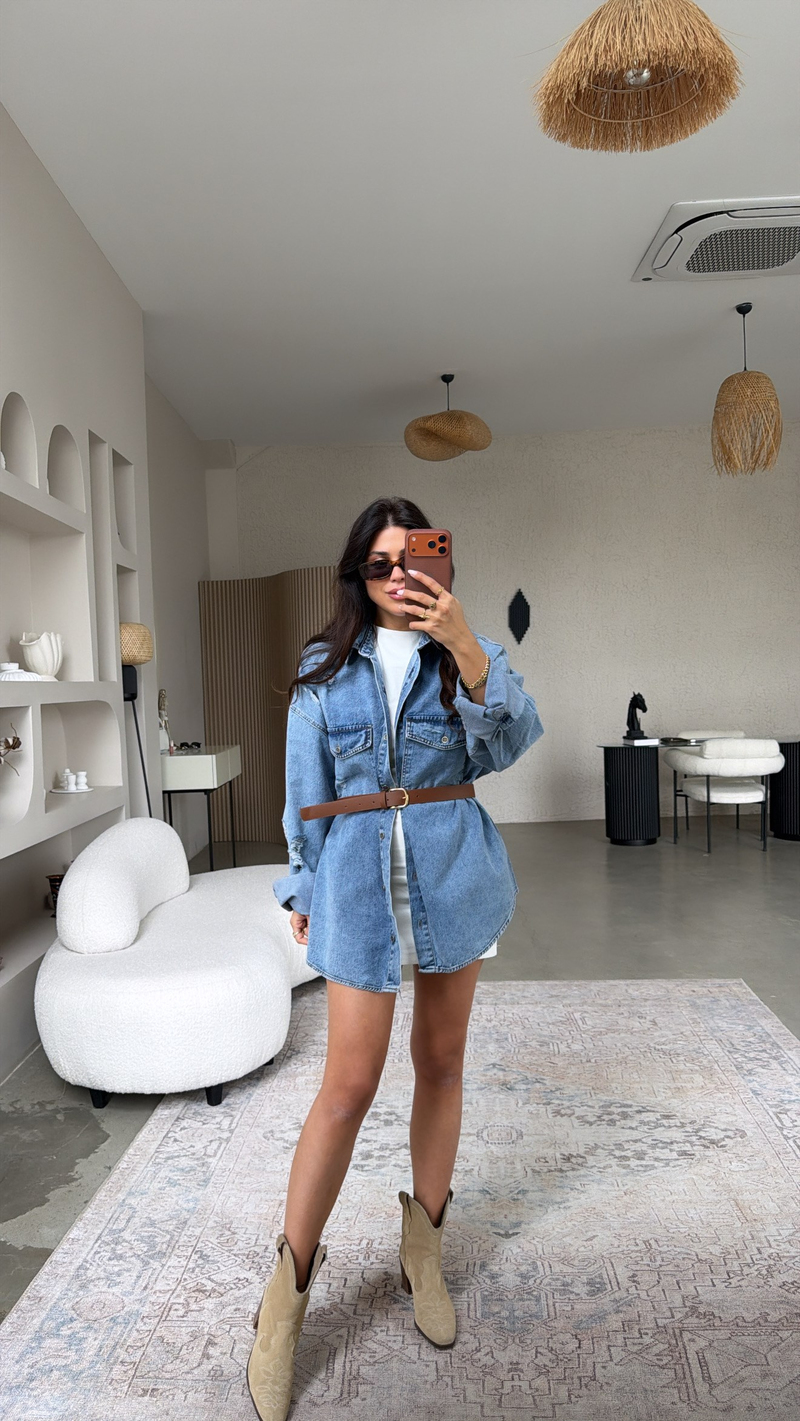 Eskitme Detaylı Denim Cool Gömlek Ceket