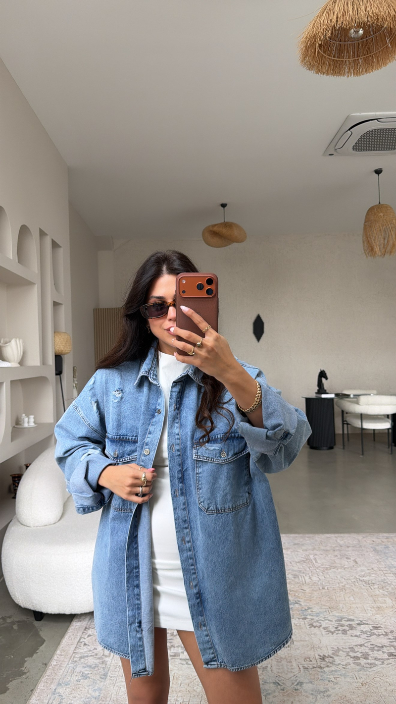 Eskitme Detaylı Denim Cool Gömlek Ceket