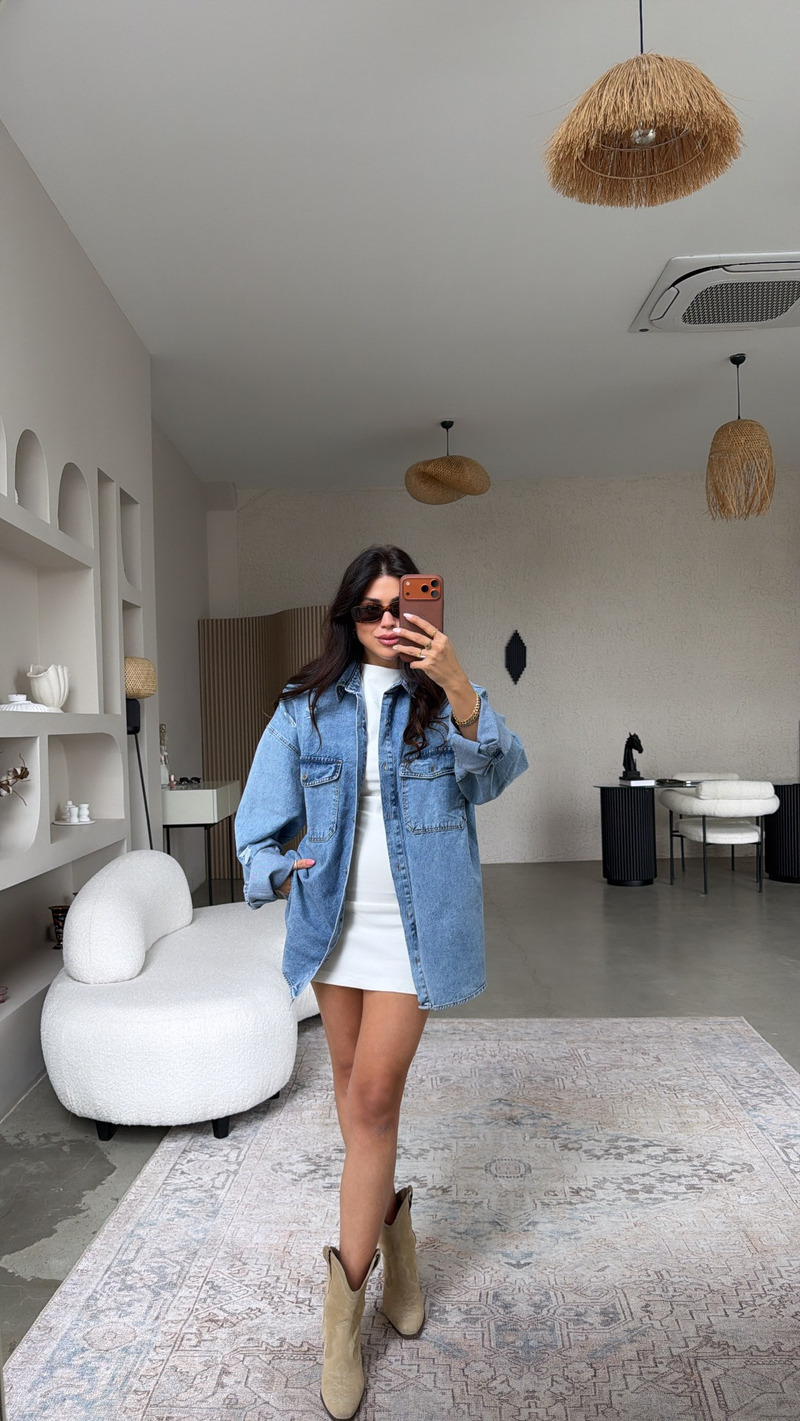 Eskitme Detaylı Denim Cool Gömlek Ceket