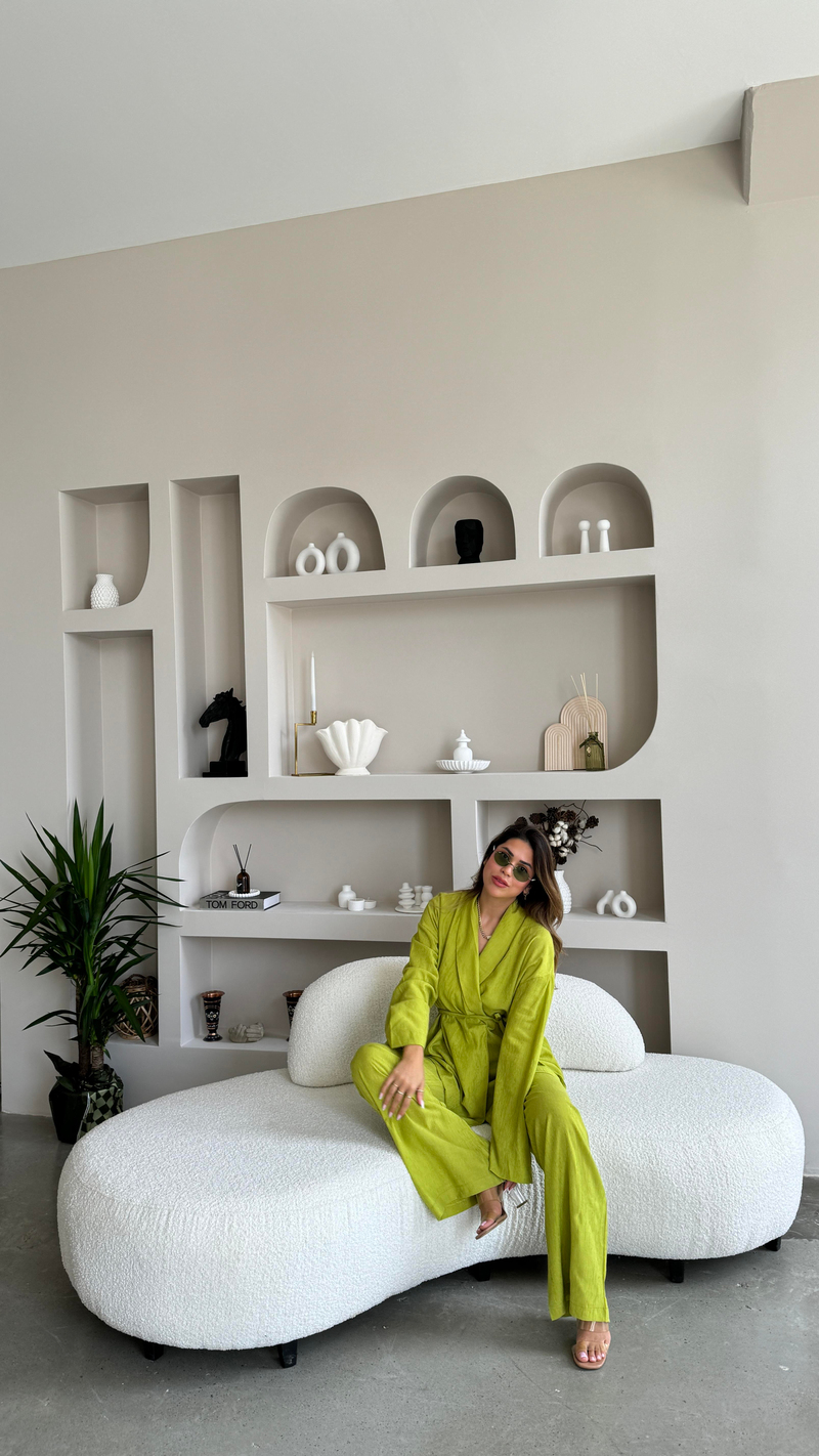 Fıstık Yeşili Şal Yaka Kimono Takım