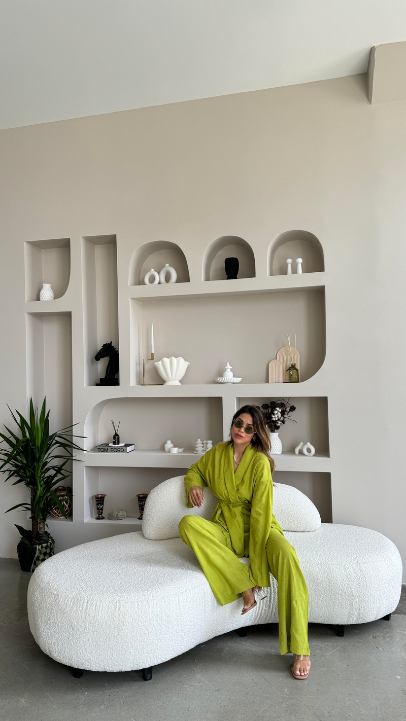 Fıstık Yeşili Şal Yaka Kimono Takım
