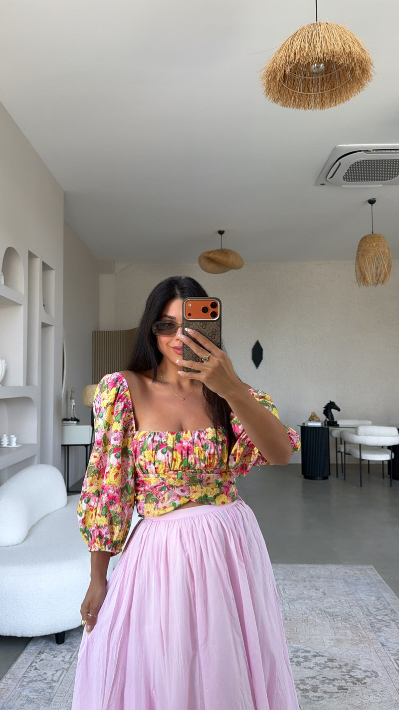 Floral Desenli Gipeli Renkli Bluz