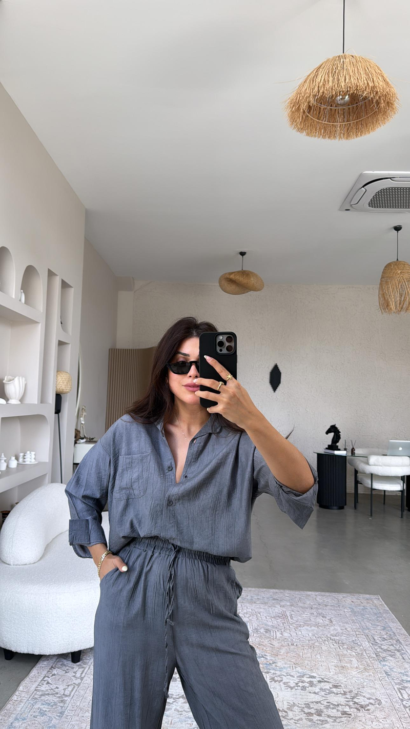 Füme Çilek Eskitme Detaylı Takım