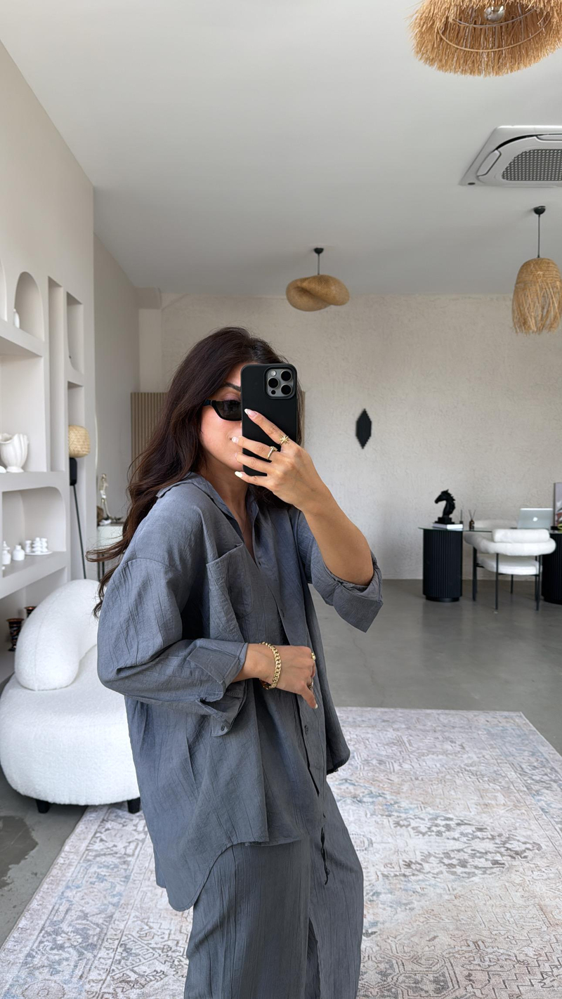 Füme Çilek Eskitme Detaylı Takım