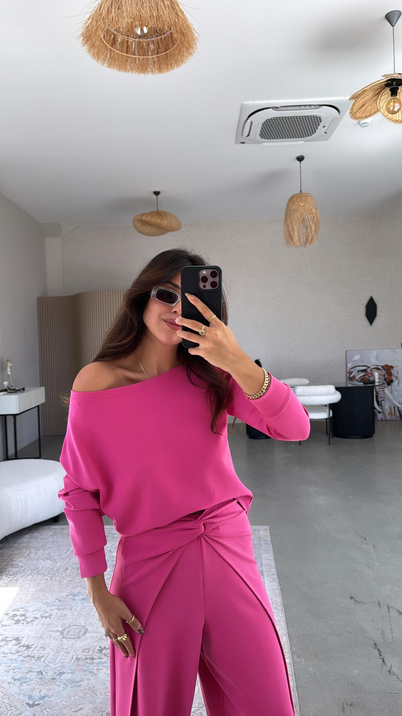 Fuşya Beli Düğümlü Modal Takım