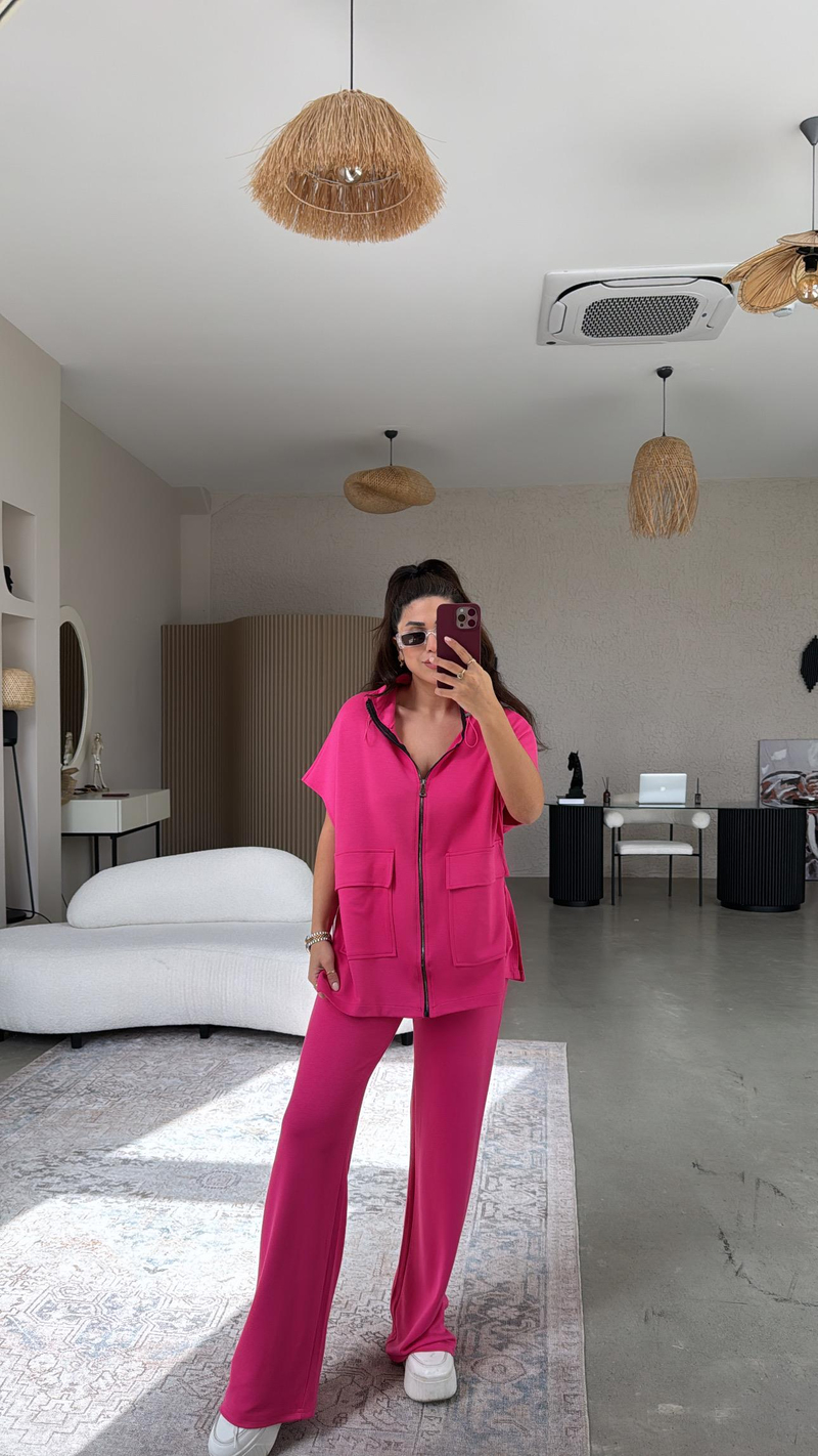 Fuşya Premium Yelekli Modal Takım