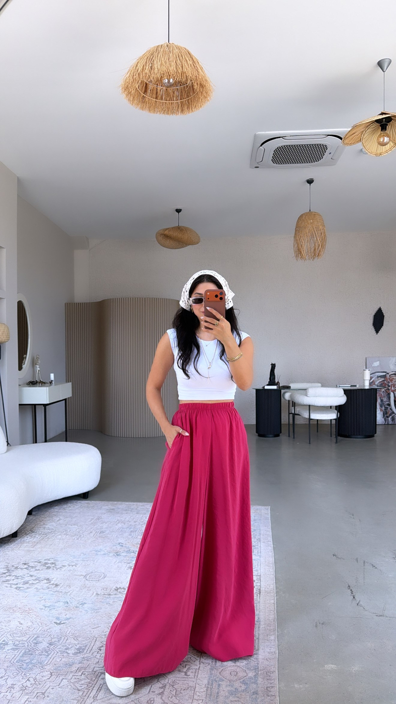 Fuşya Ultra Wide Leg Tensel Pantolon