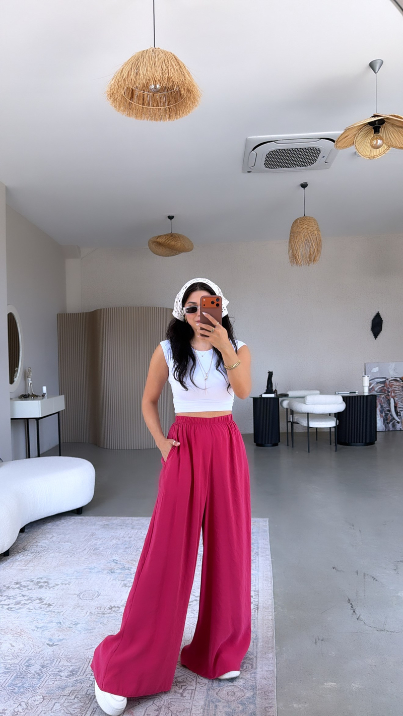 Fuşya Ultra Wide Leg Tensel Pantolon