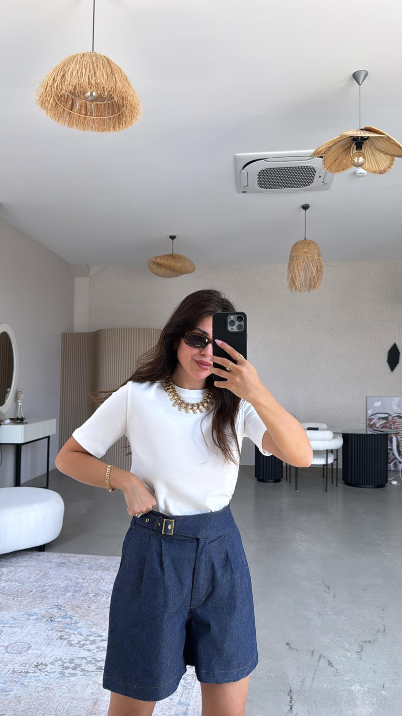 Gold Tokalı Lastikli Premium Denim Şort