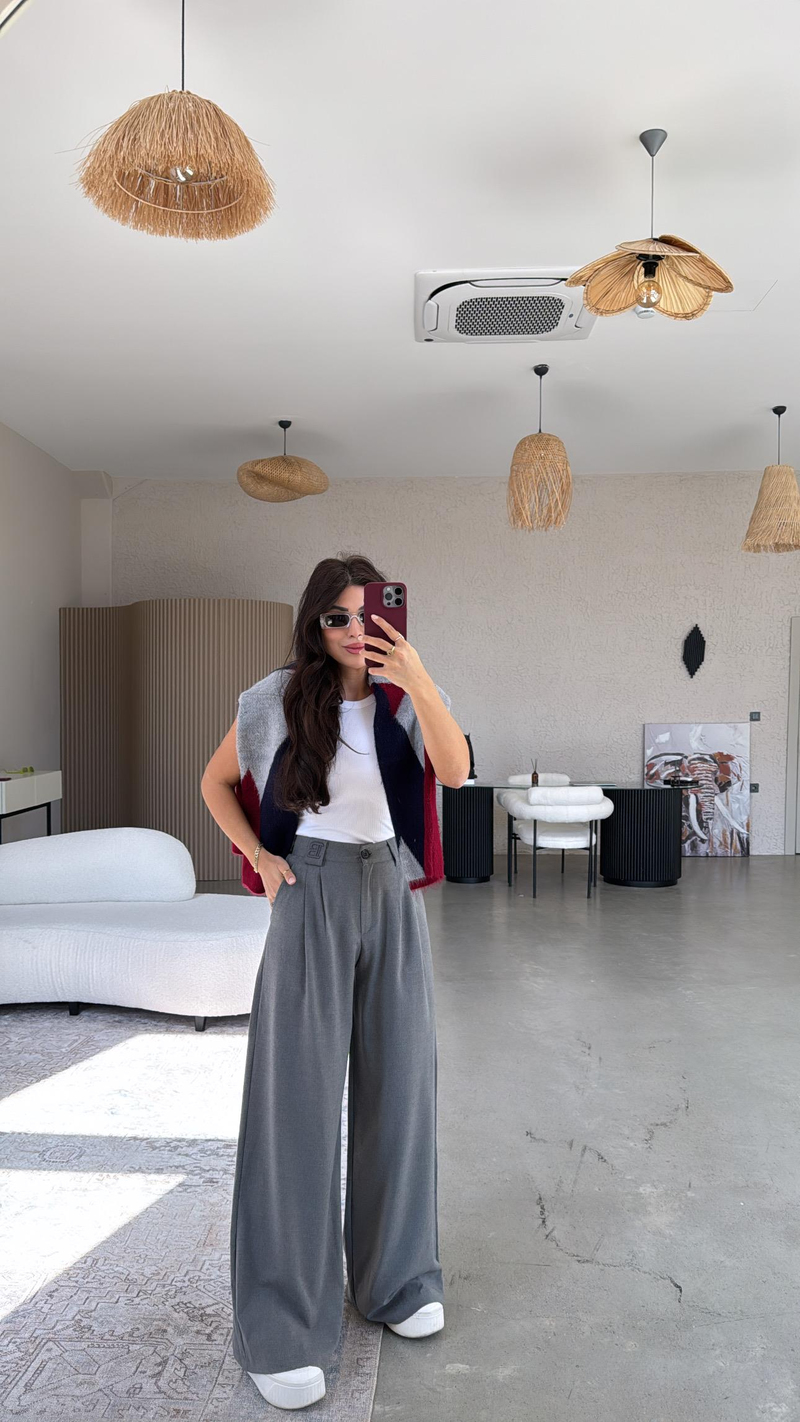 Gri B Nakış Premium Pantolon
