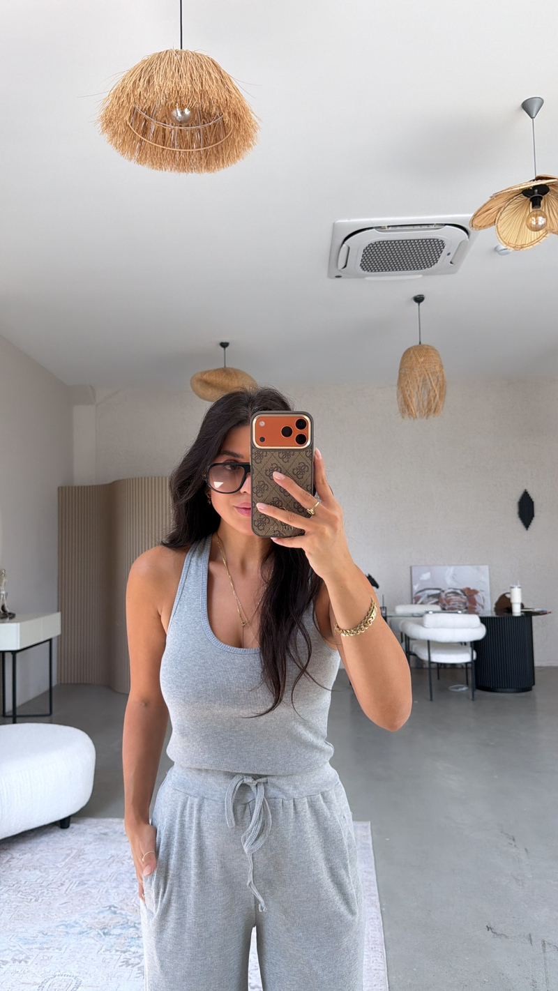 Gri Fitilli Globlu Atlet Rahat Eşofman Takım