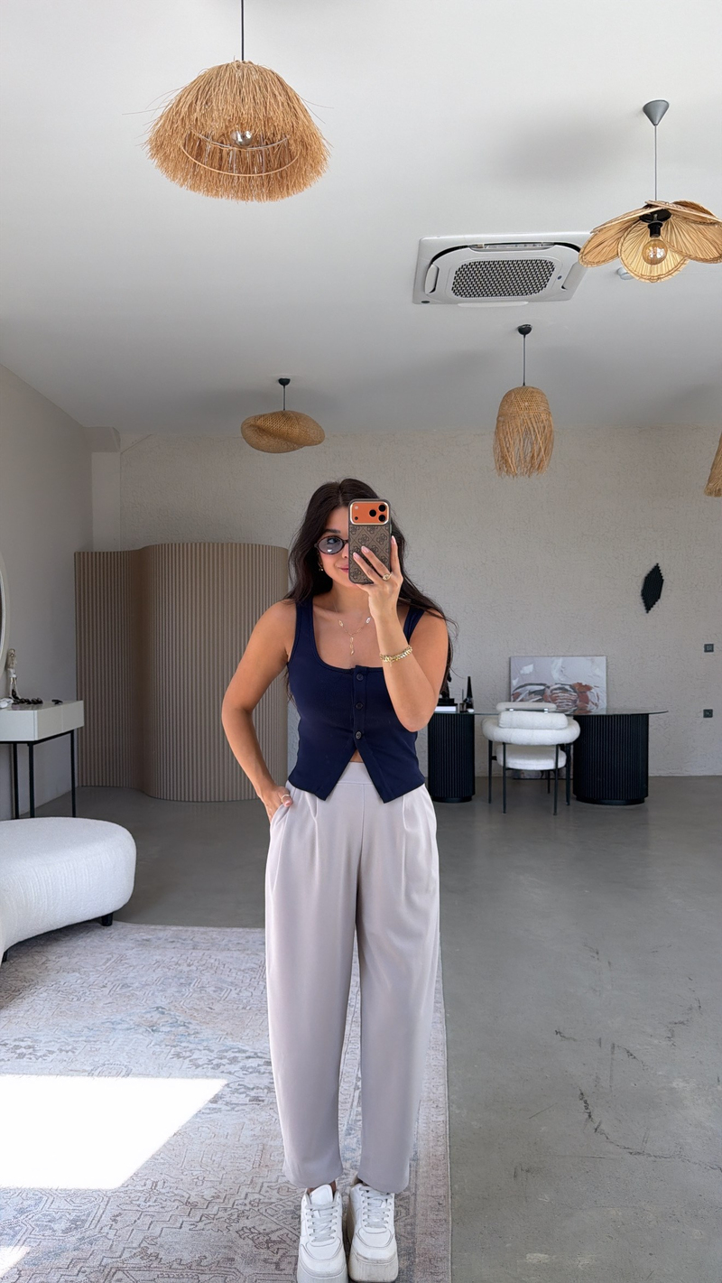 Gri Krep Kumaş Harem Pantolon