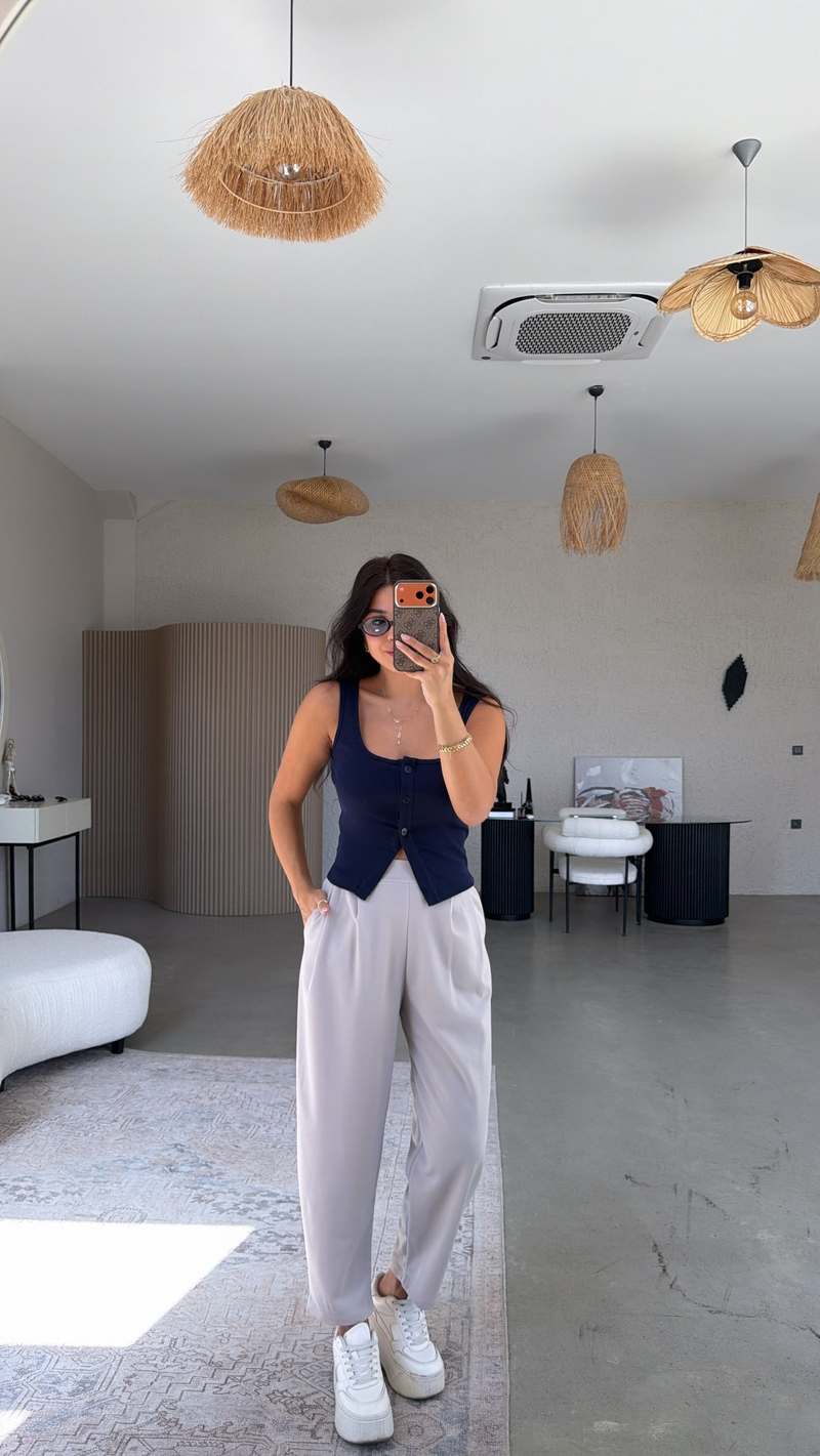 Gri Krep Kumaş Harem Pantolon