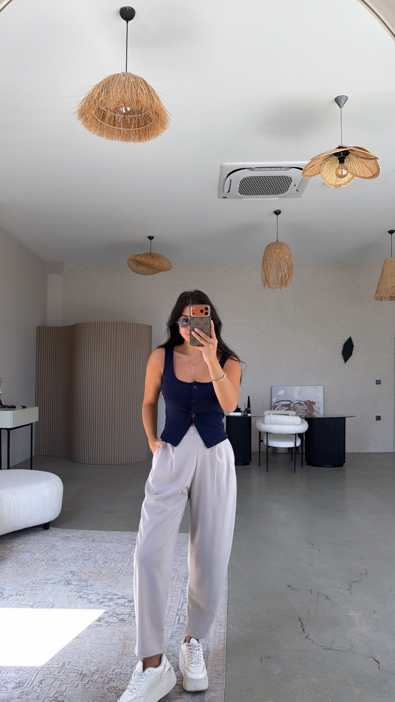 Gri Krep Kumaş Harem Pantolon