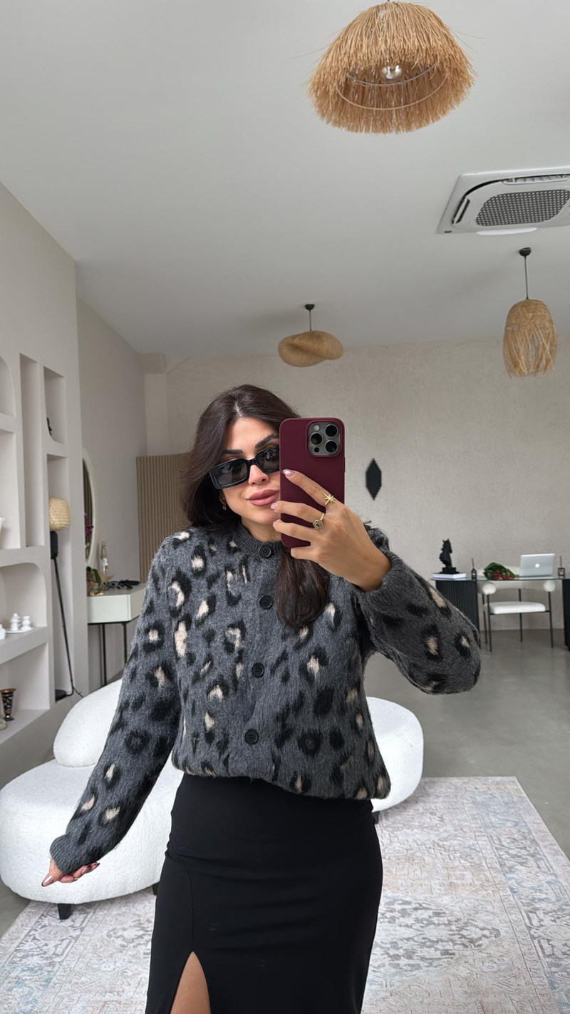 Gri Leopar Yumoş Hırka