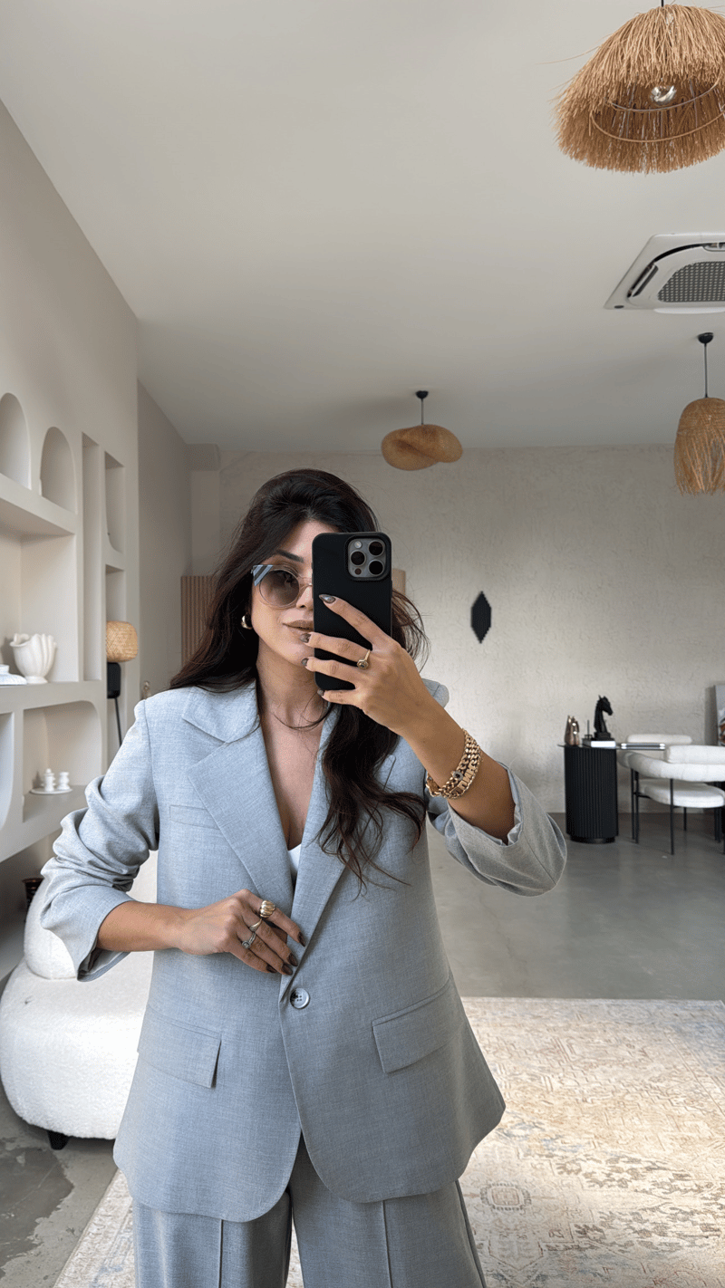 Gri Premium Gömlek Detaylı Ceket Pantolon Takım