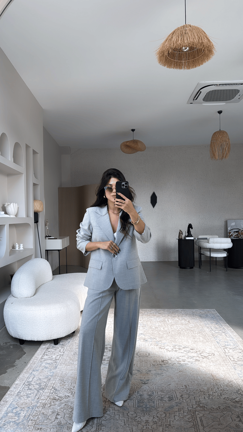 Gri Premium Gömlek Detaylı Ceket Pantolon Takım