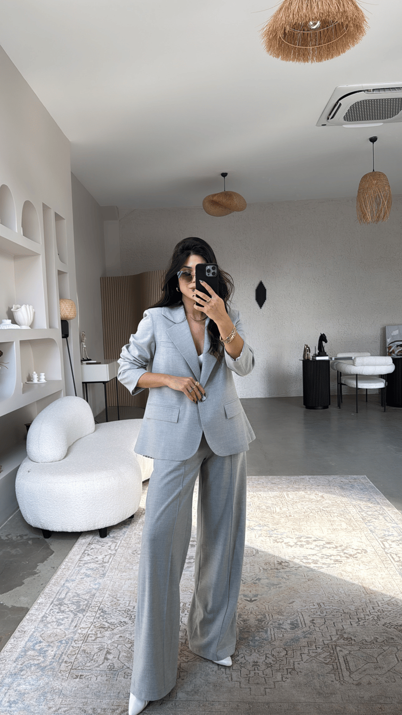 Gri Premium Gömlek Detaylı Ceket Pantolon Takım
