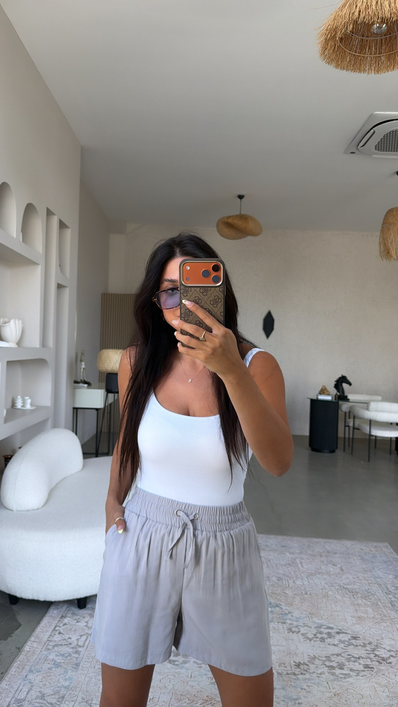 Gri Tensel Kumaş Basic Şort