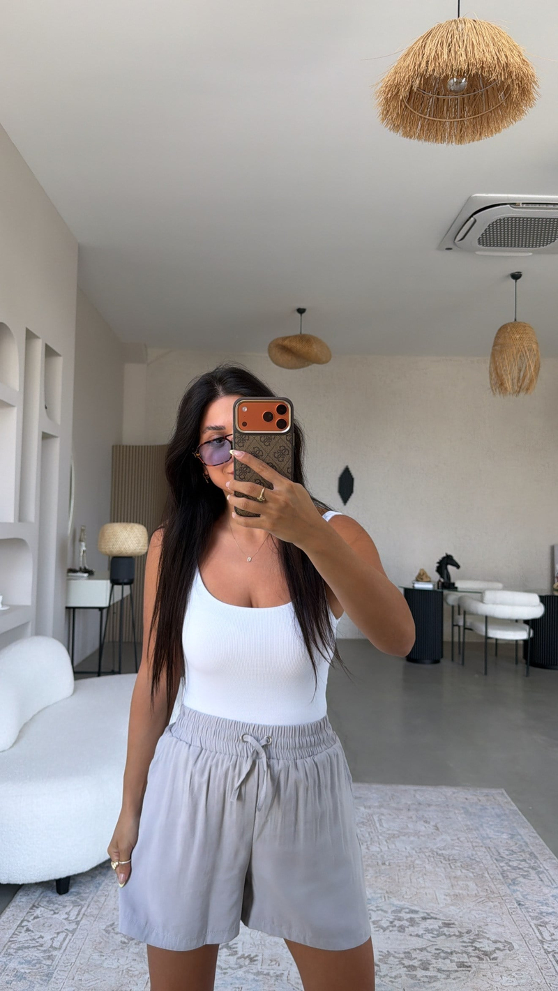 Gri Tensel Kumaş Basic Şort
