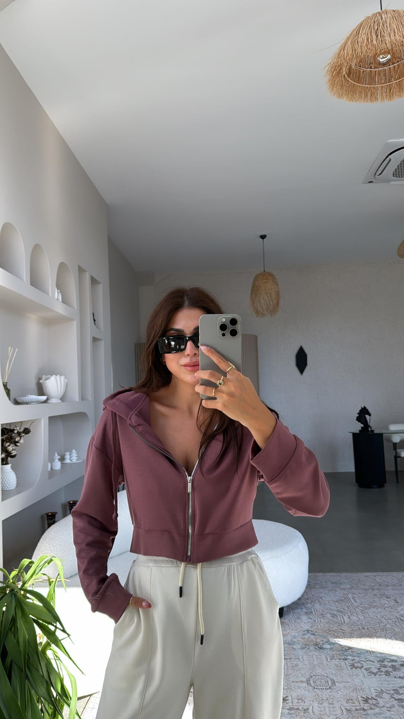 Gülkurusu Fermuarlı Modal Kısa Ceket