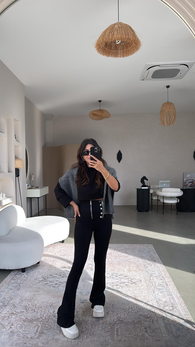 Gümüş Aksesuarlı Fermuarlı Push Up Çelik Tayt Pantolon