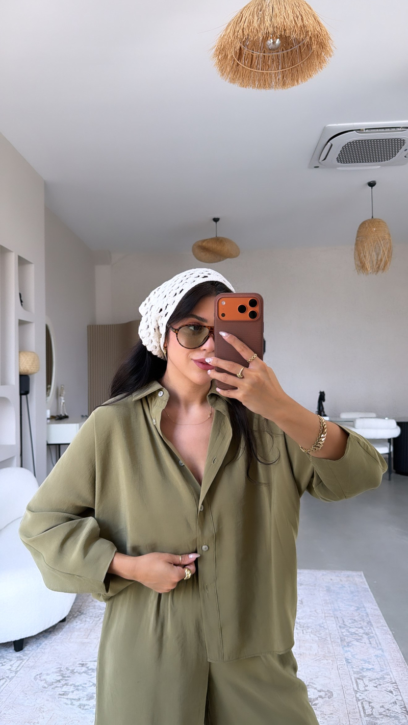 Haki Baggy Pantolon Gömlek Tensel Takım