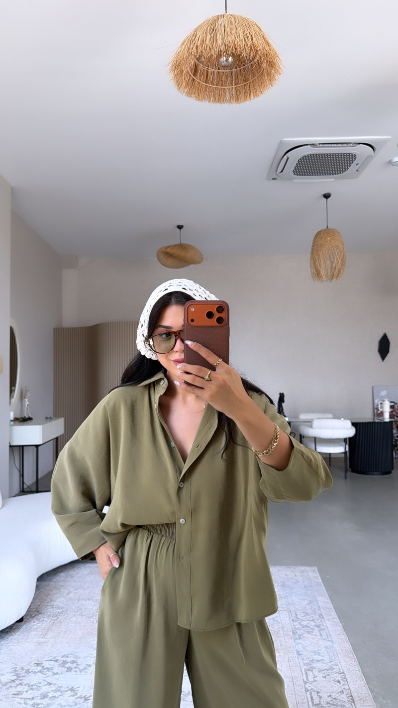 Haki Baggy Pantolon Gömlek Tensel Takım
