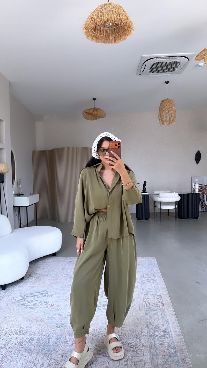 Haki Baggy Pantolon Gömlek Tensel Takım