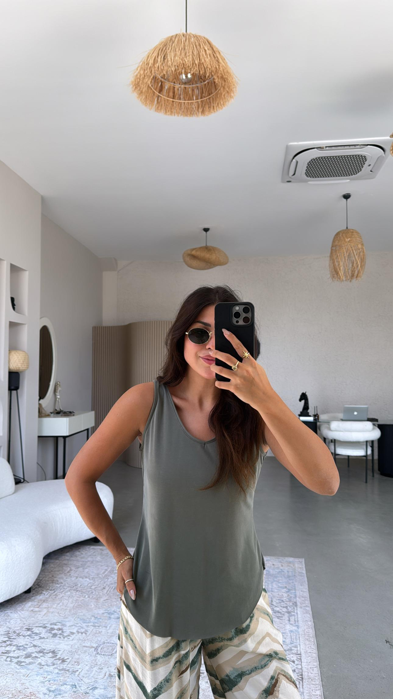 Haki İnce Modal V Yaka Atlet