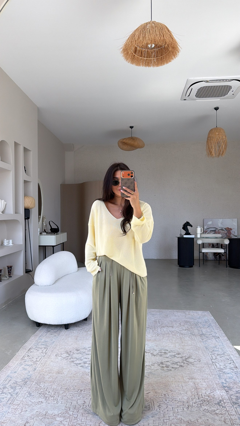 Haki Oys Model İnce Pileli Pantolon