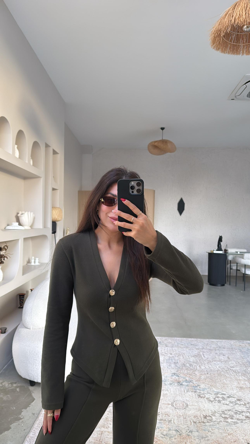 Haki Selanik Triko ZR model Hırka Pantolon Takım