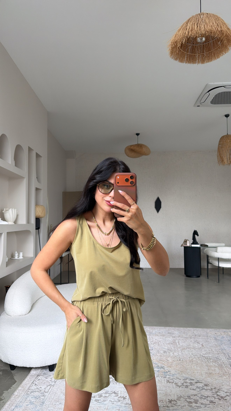Haki Şort Atlet Pike Modal Premium Takım