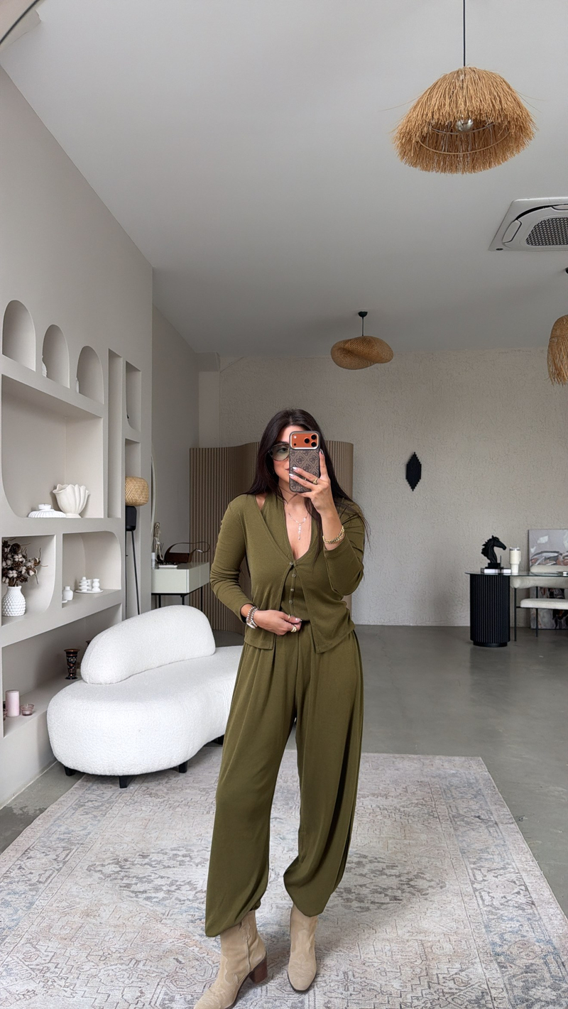 Haki ZR Model Kendinden Yelekli İnce Takım