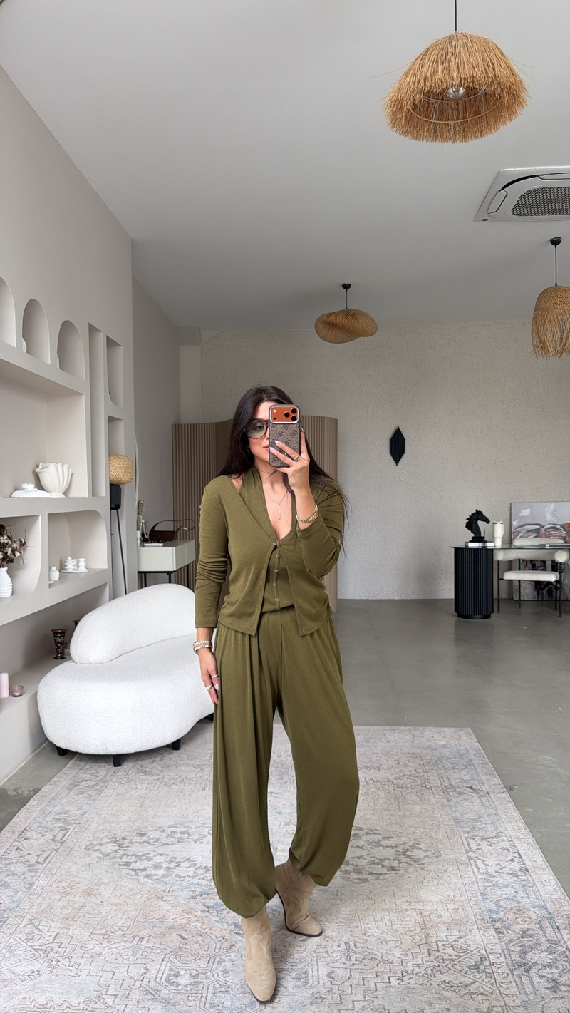 Haki ZR Model Kendinden Yelekli İnce Takım