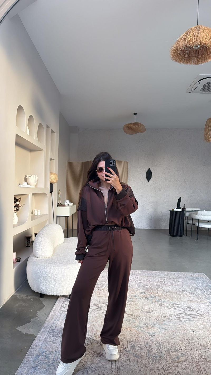 Kahverengi Ceketli Paraşüt Kumaşlı Twst Model Takım