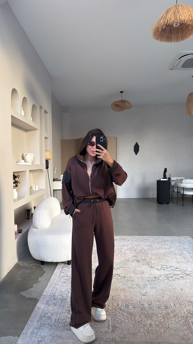 Kahverengi Ceketli Paraşüt Kumaşlı Twst Model Takım