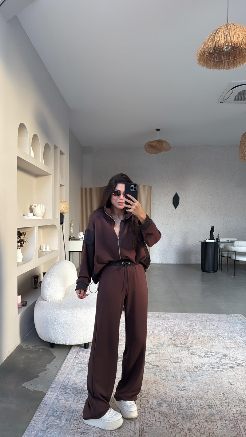Kahverengi Ceketli Paraşüt Kumaşlı Twst Model Takım