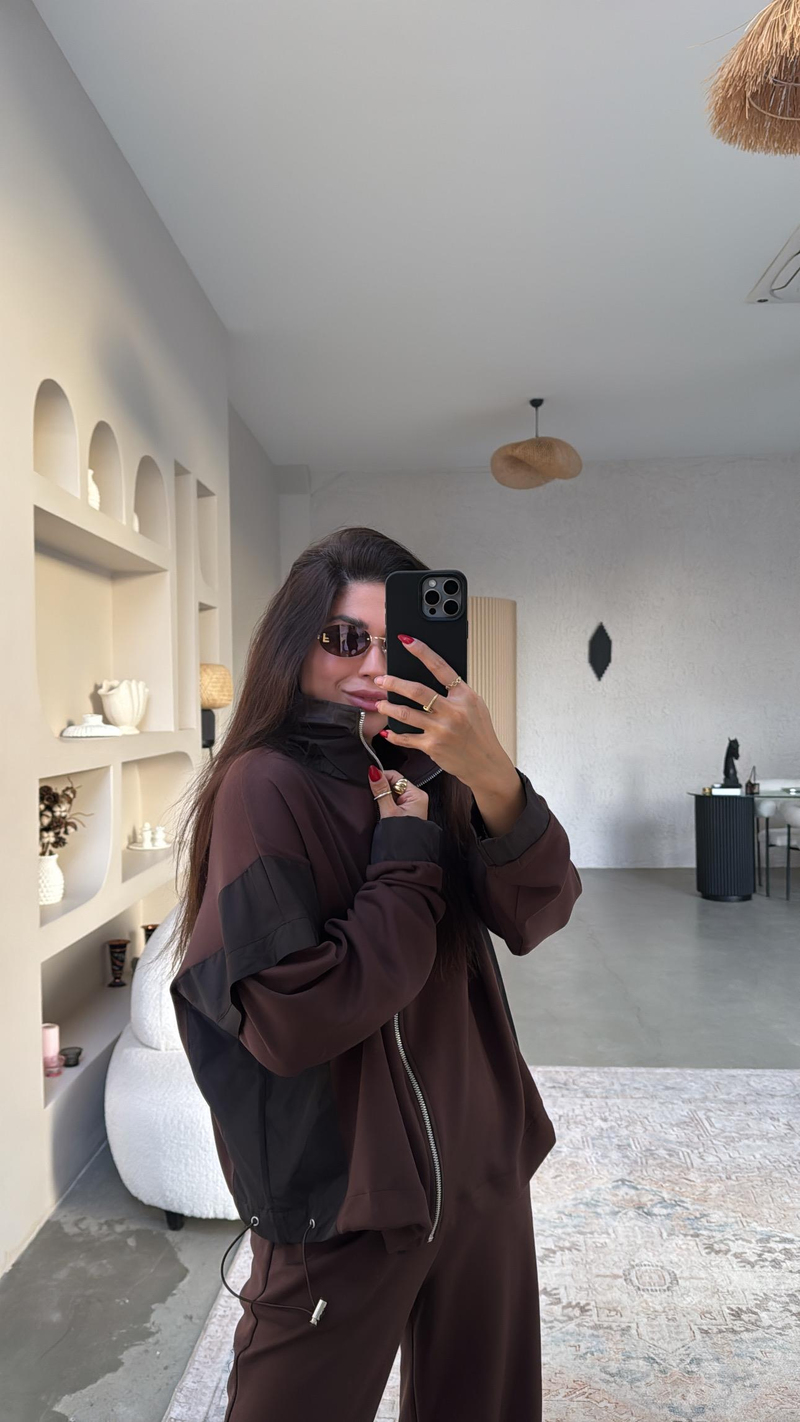 Kahverengi Ceketli Paraşüt Kumaşlı Twst Model Takım