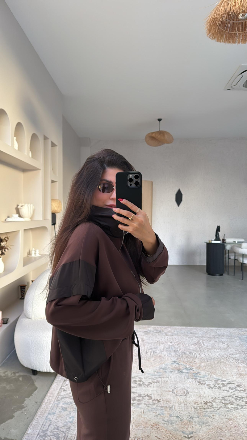 Kahverengi Ceketli Paraşüt Kumaşlı Twst Model Takım