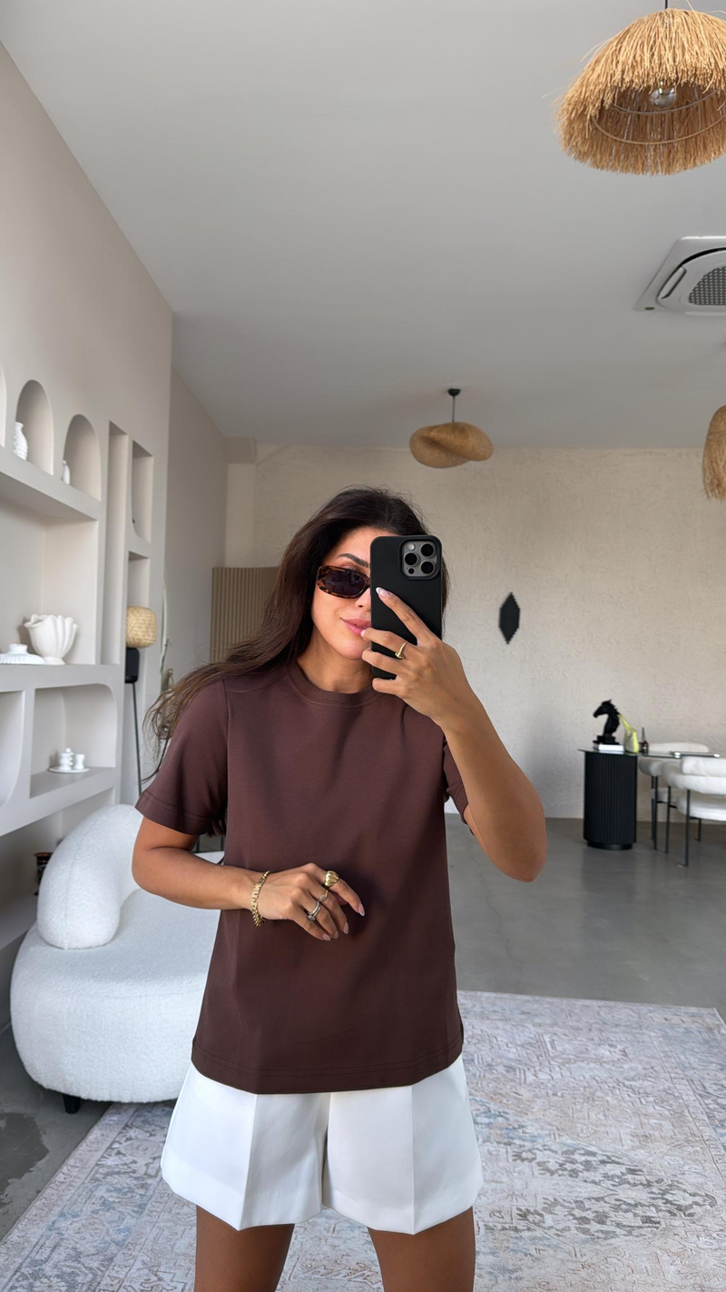 Kahverengi Dlv Basic Pamuk Tshirt