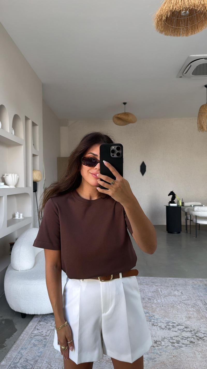 Kahverengi Dlv Basic Pamuk Tshirt