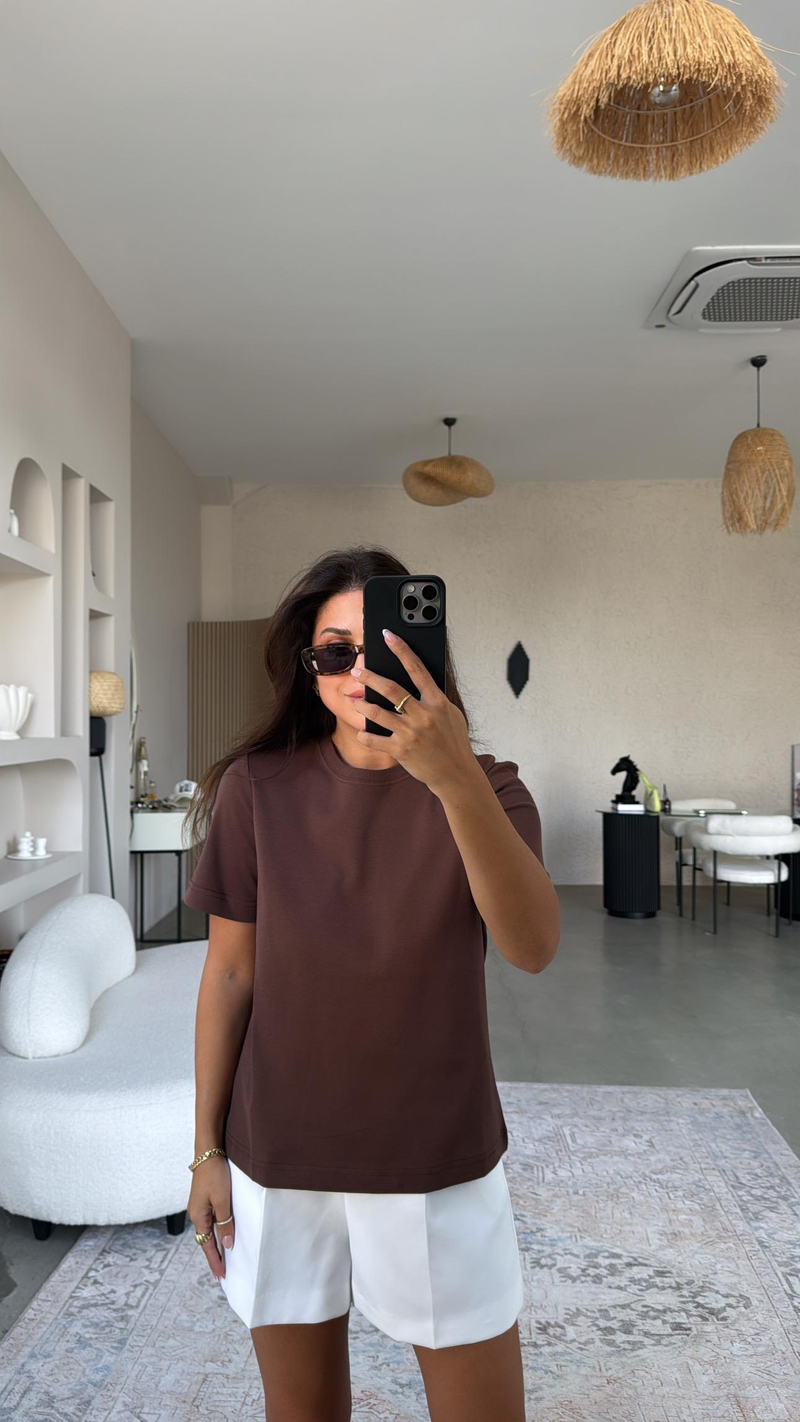 Kahverengi Dlv Basic Pamuk Tshirt