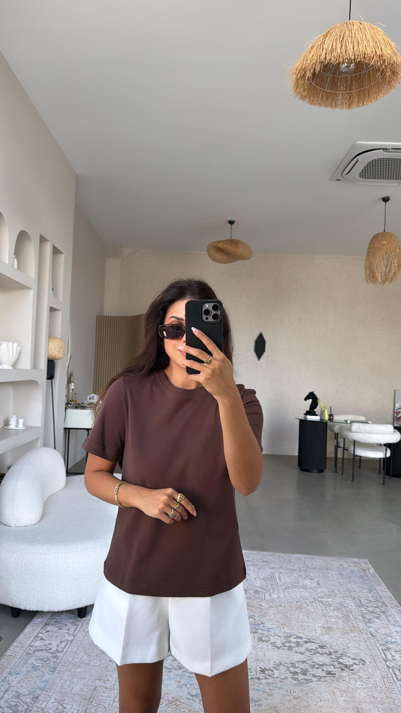 Kahverengi Dlv Basic Pamuk Tshirt
