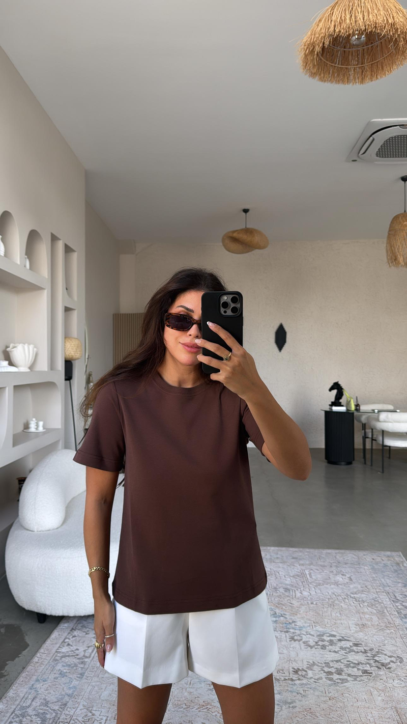 Kahverengi Dlv Basic Pamuk Tshirt