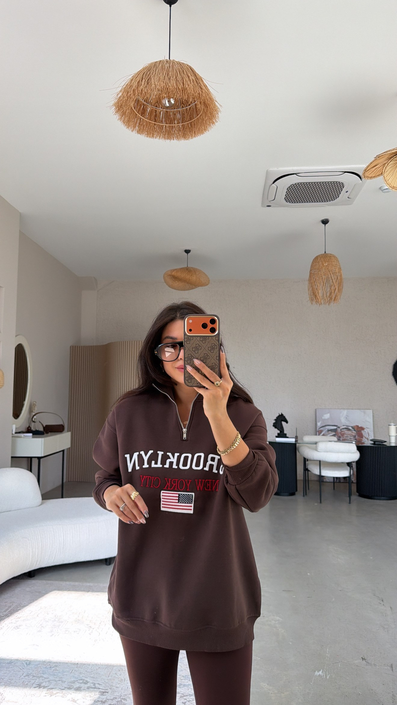 Kahverengi Fermuarlı Bny Şardonlu Sweatshirt