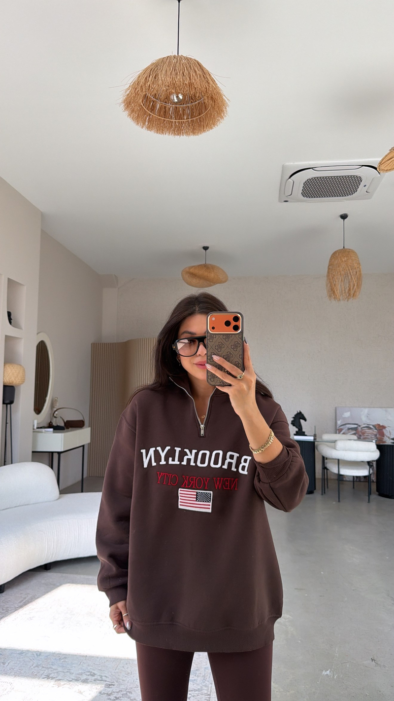 Kahverengi Fermuarlı Bny Şardonlu Sweatshirt