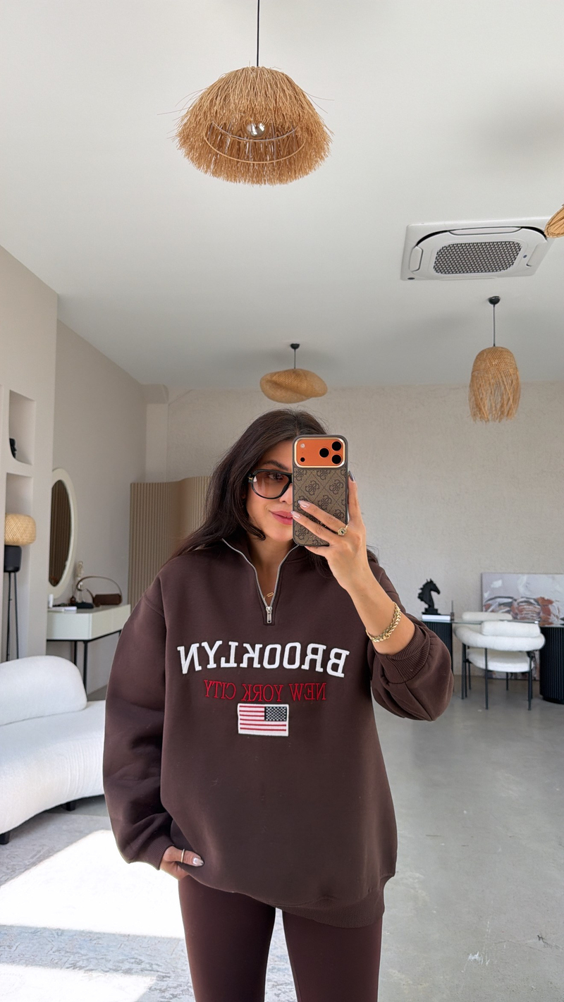 Kahverengi Fermuarlı Bny Şardonlu Sweatshirt